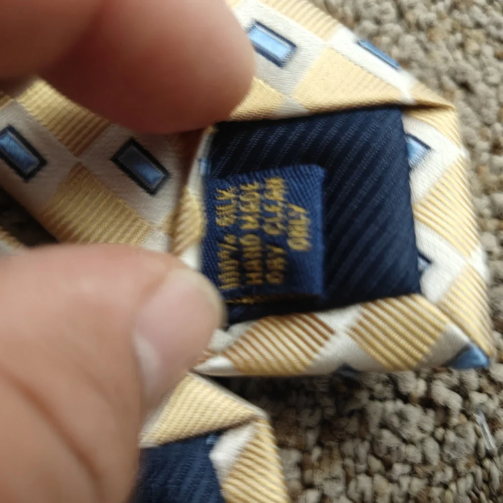 Henry Jacobson Necktie Mens 58 Inch Yellow Gold Woven Plaid Luxury Handmade Silk